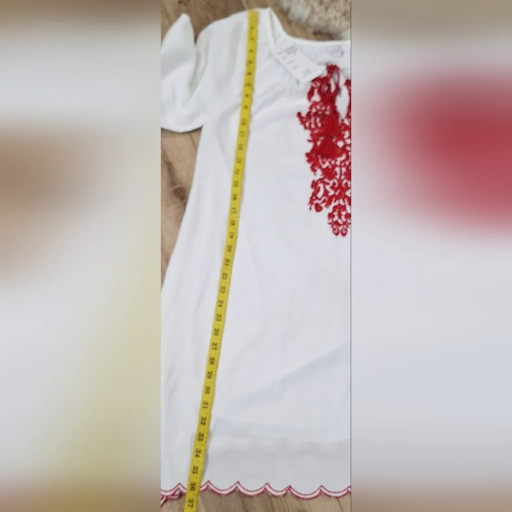 Chic Connection White & Red Embroidered Mini Dress Sz. XL NWT #2042 - Picture 9 of 9